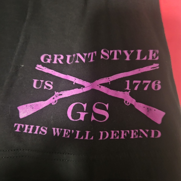 Grunt Style Black T-Shirt with Green and Purple Design - Picture 3 of 4